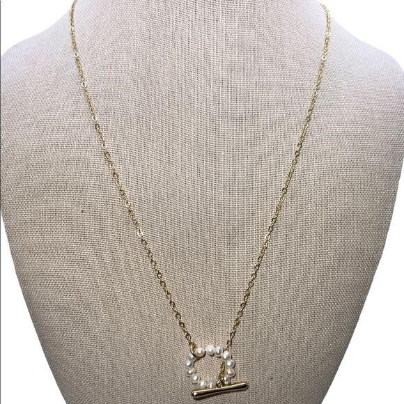 Lucky Brand Gold-Tone Imitation Pearl Loop 25" Lariat Necklace NWT - Picture 2 of 4
